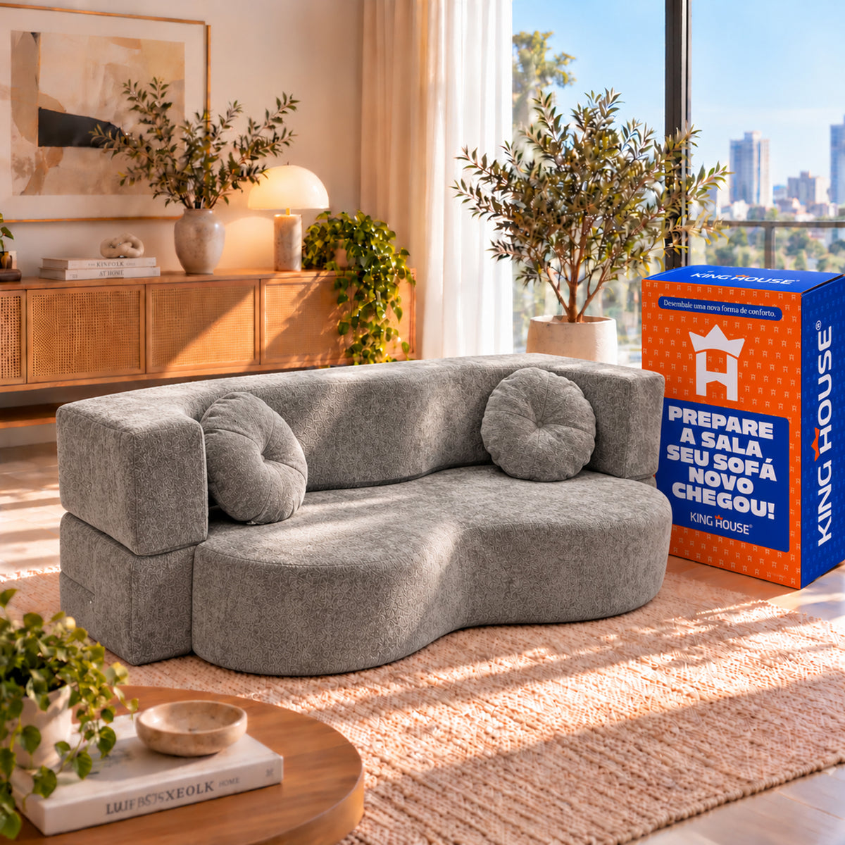 Sofá Cama Orgânico Wave Espuma á Vácuo 2,02m Cinza
