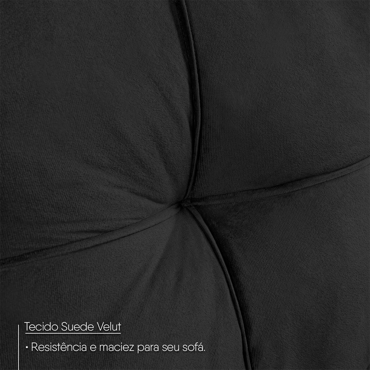 Sofá de Canto com Chaise Ibarra Suede Velut Preto