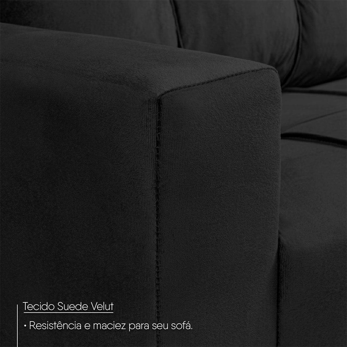 Sofá de Canto com Chaise Ibarra Suede Velut Preto