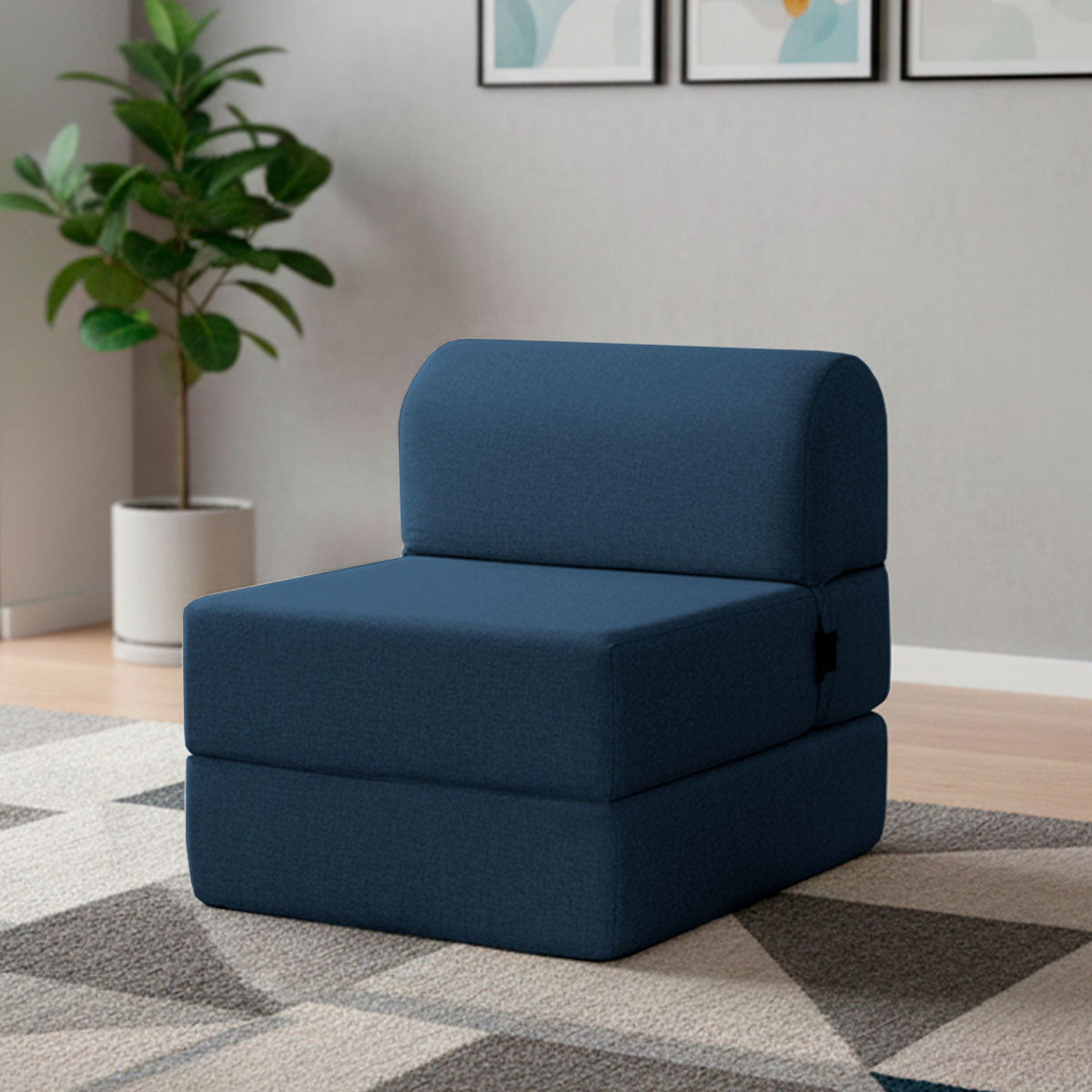 Poltrona Cama Adele 0,66m Linho Rústico Azul Dobrável