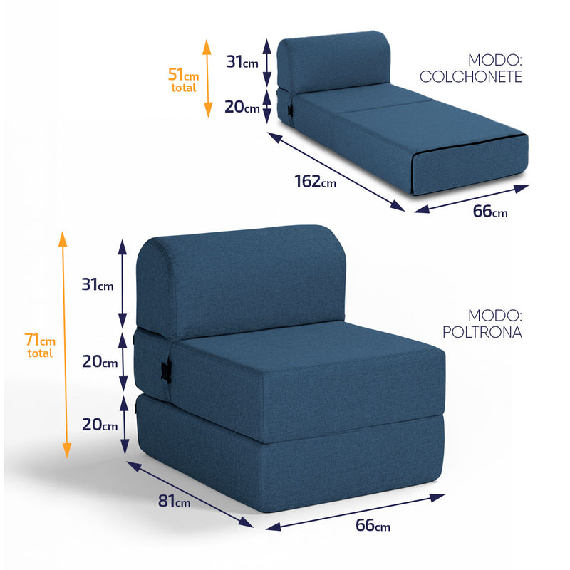 Poltrona Cama Adele 0,66m Linho Rústico Azul Dobrável