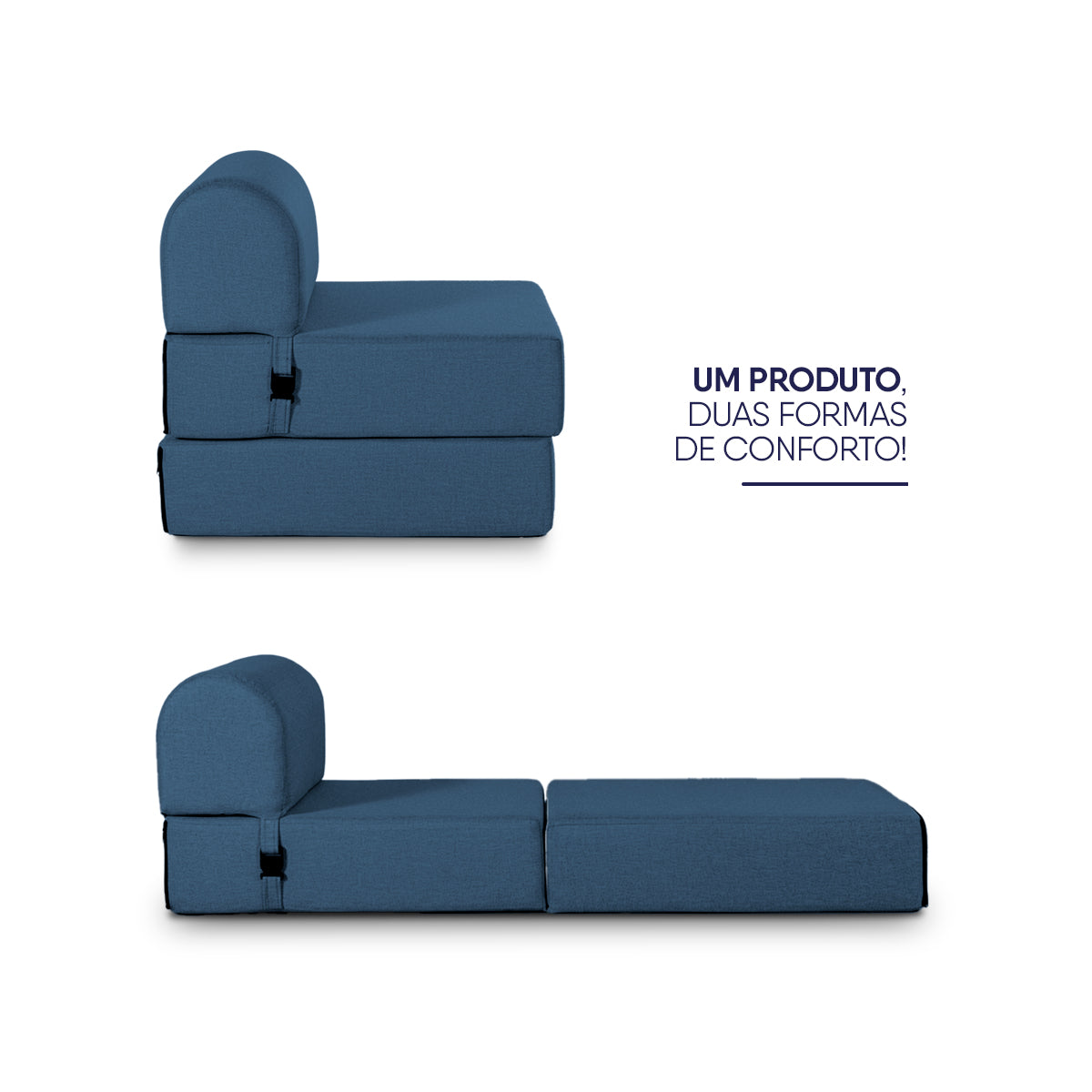 Poltrona Cama Adele 0,66m Linho Rústico Azul Dobrável