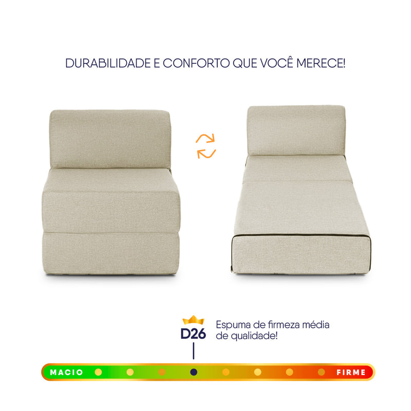 Poltrona Cama Adele 0,66m Linho Rústico Bege Dobrável