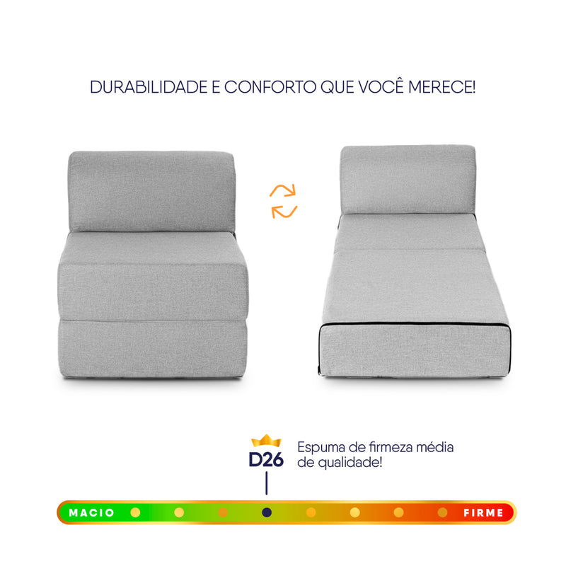 Poltrona Cama Adele 0,66m Linho Rústico Cinza Dobrável