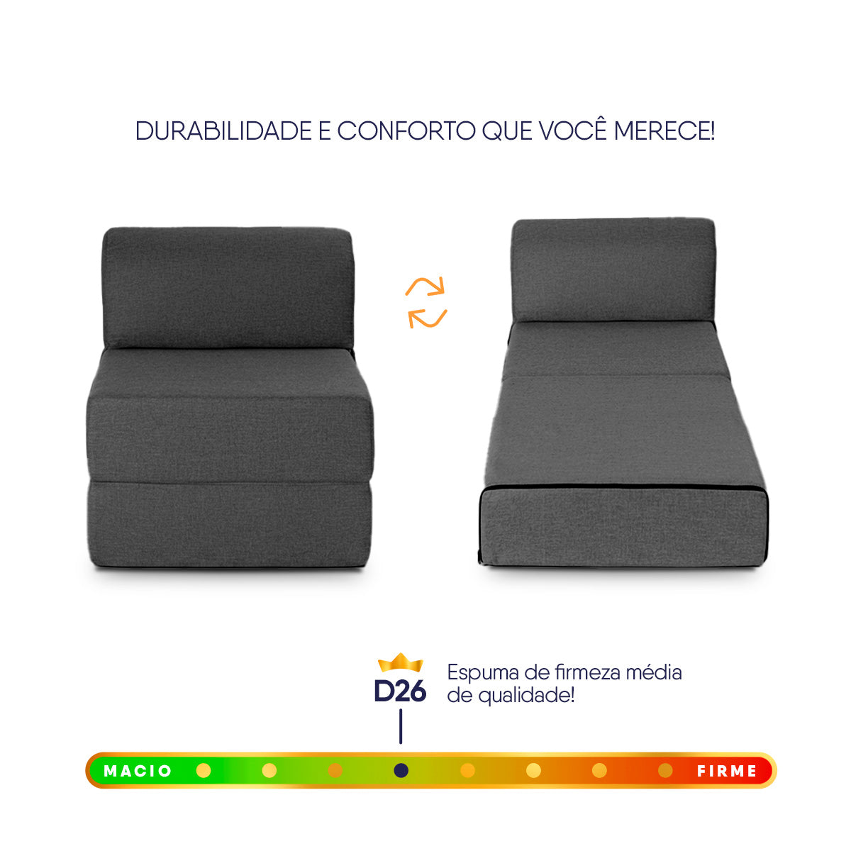 Poltrona Cama Adele 0,66m Linho Rústico Grafite Dobrável