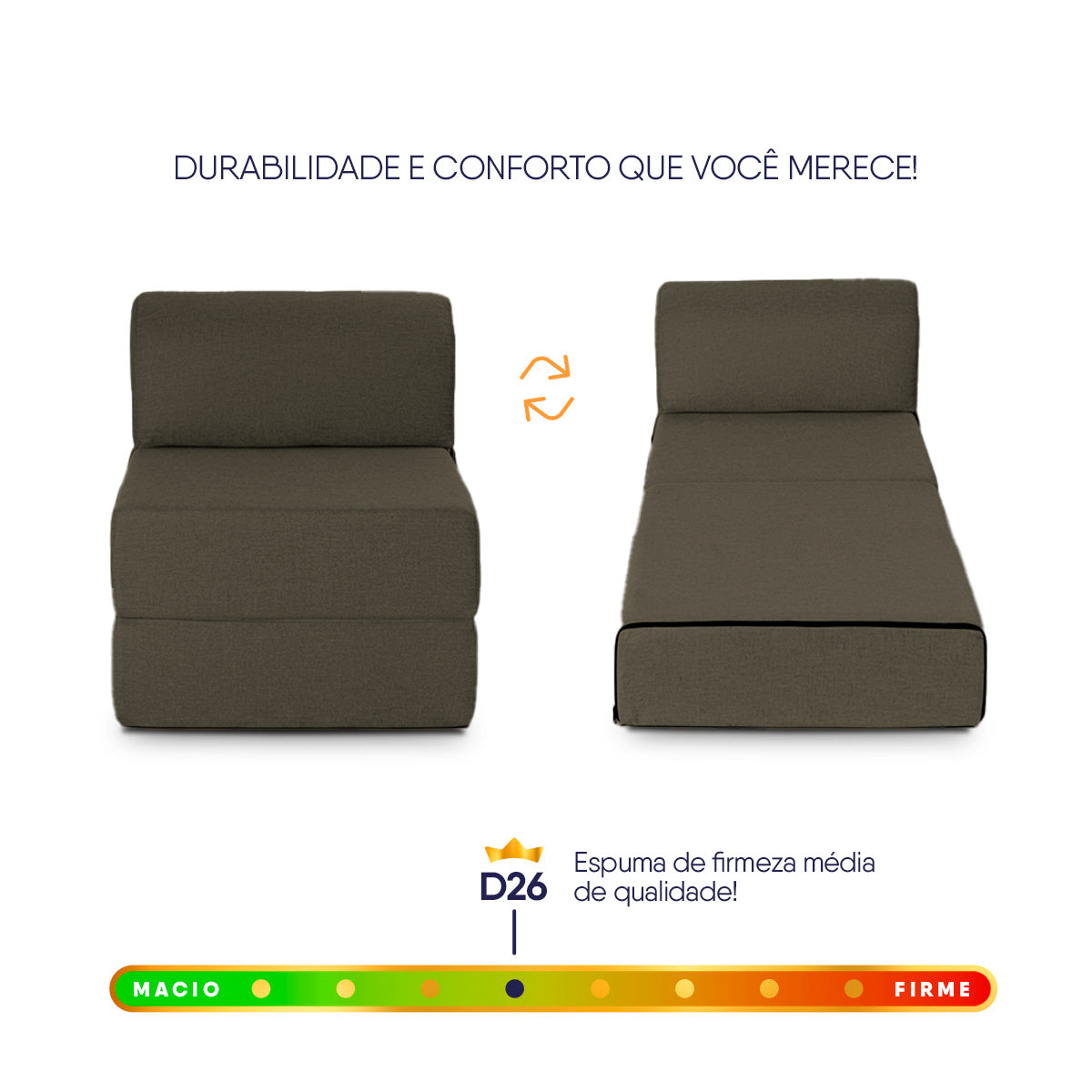 Poltrona Cama Adele 0,66m Linho Rústico Marrom Dobrável