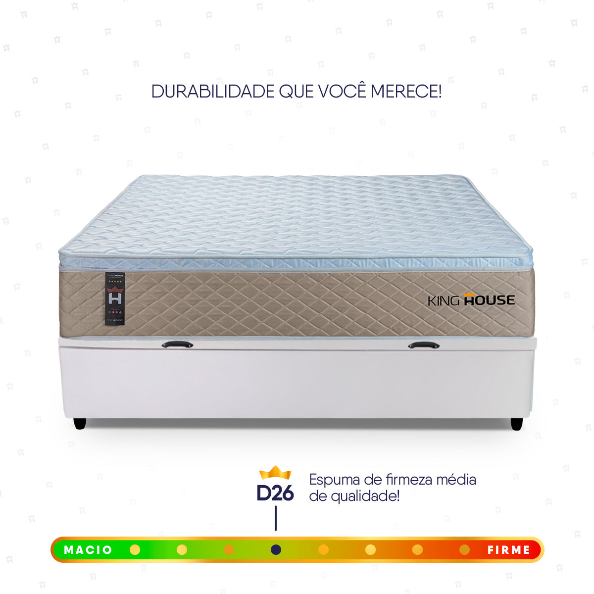 Cama Box Baú Alford 138x188 Bege e Branco c/ Molas Ensacadas Espuma D26 Suporta 110 kg