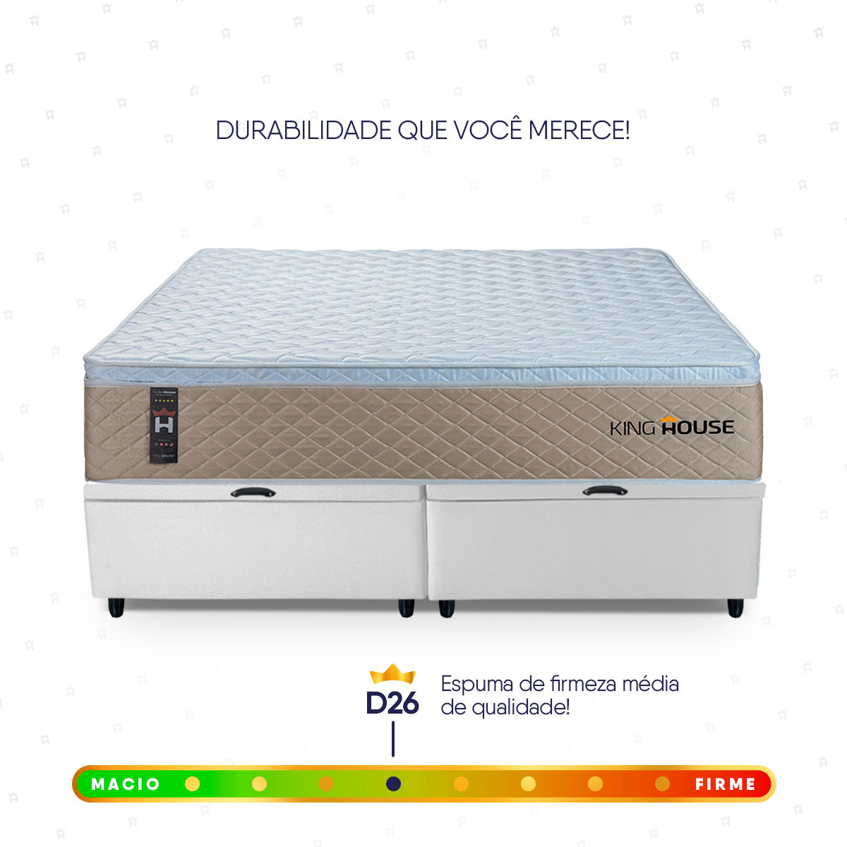 Cama Box Baú Alford c/ Molas Ensacadas 193x203 Bege e Branco Espuma D26 Suporta 110 kg