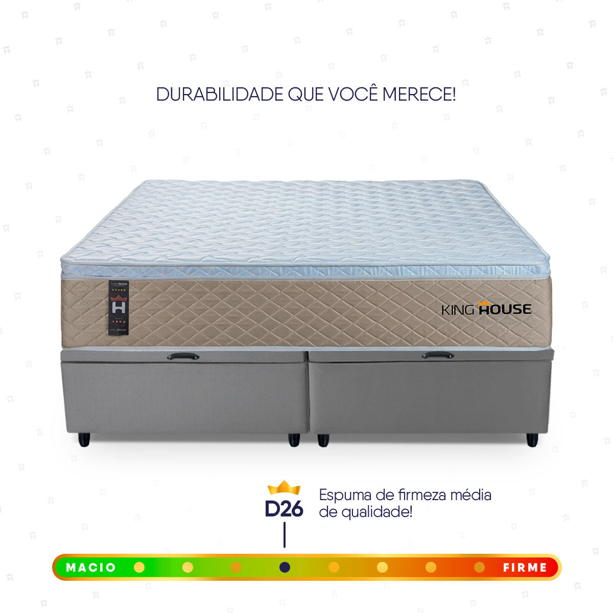 Cama Box Baú Alford c/ Molas Ensacadas 193x203 Bege e Cinza Espuma D26 Suporta 110 kg