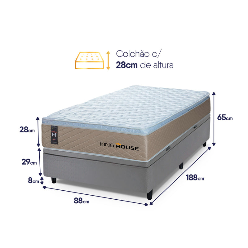 Cama Box Baú Alford 96x203 Bege e Cinza c/ Molas Ensacadas Espuma D26 Suporta 110 kg