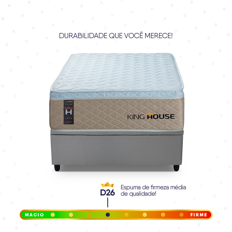 Cama Box Baú Alford 96x203 Bege e Cinza c/ Molas Ensacadas Espuma D26 Suporta 110 kg