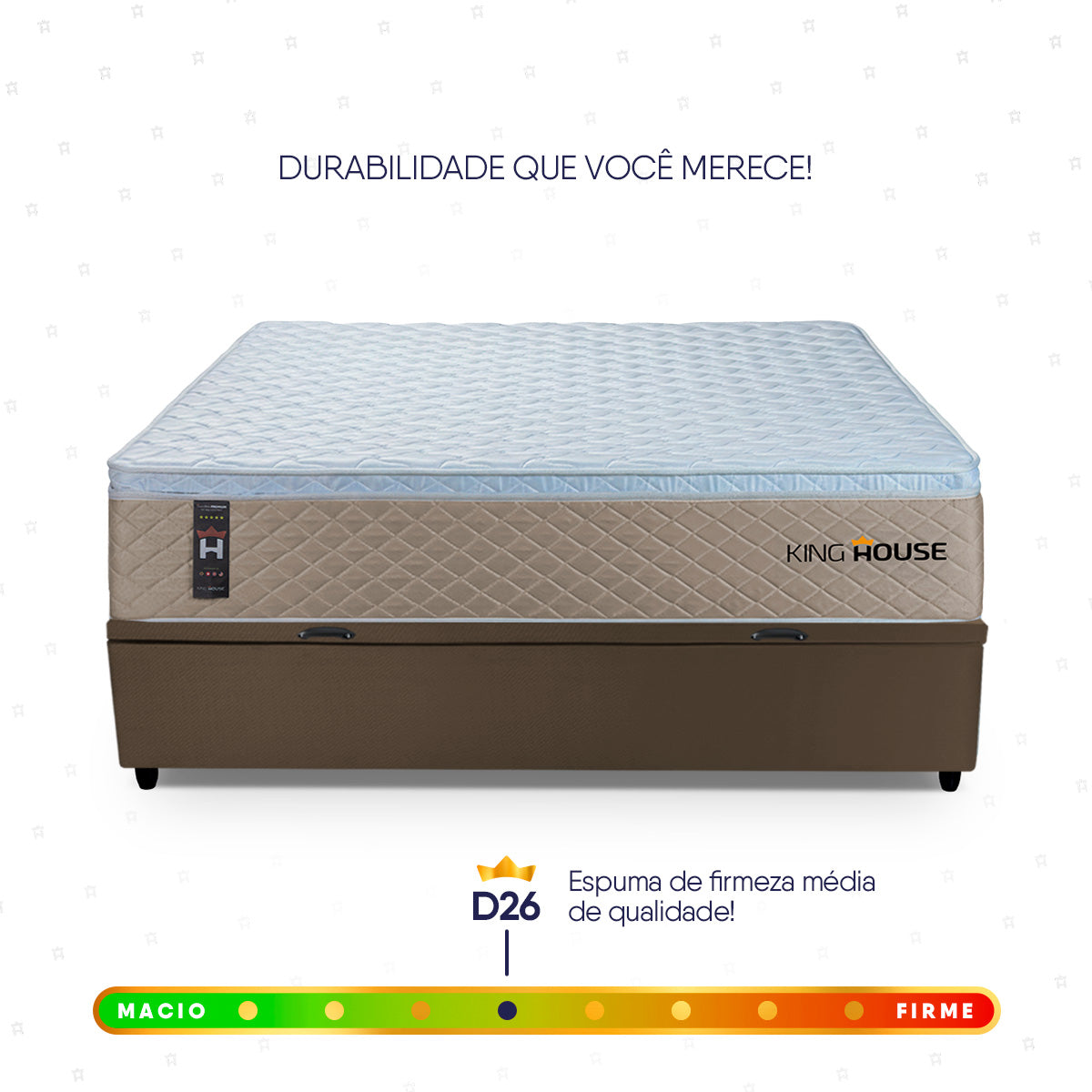 Cama Box Baú Alford 138x188 Bege e Marrom c/ Molas Ensacadas Espuma D26 Suporta 110 kg