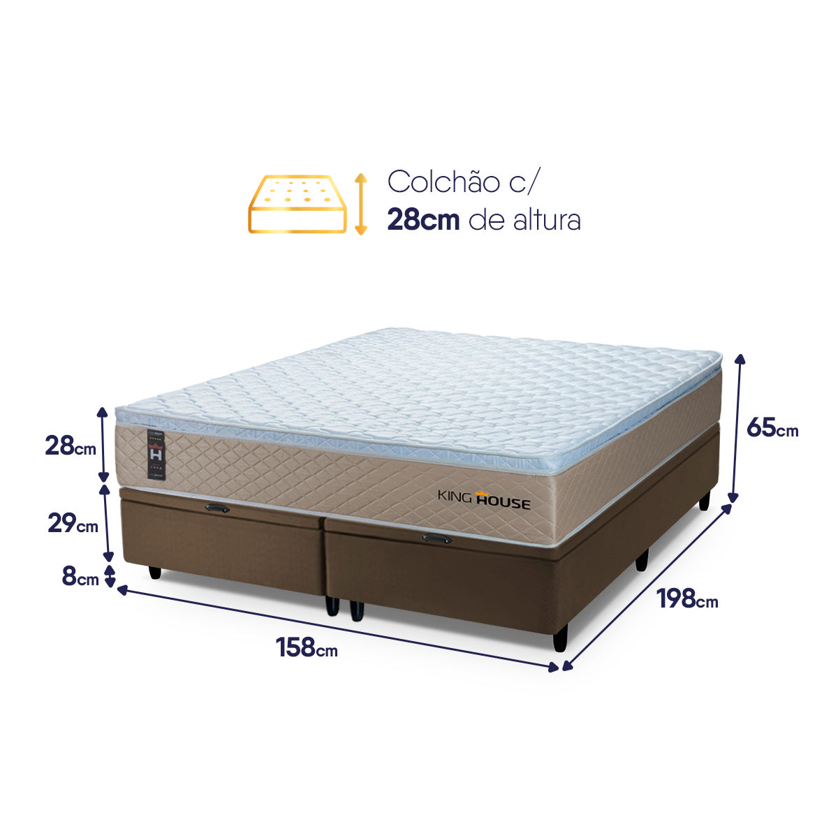 Cama Box Baú Alford c/ Molas Ensacadas 158x198 Bege e Marrom Espuma D26 Suporta 110 kg