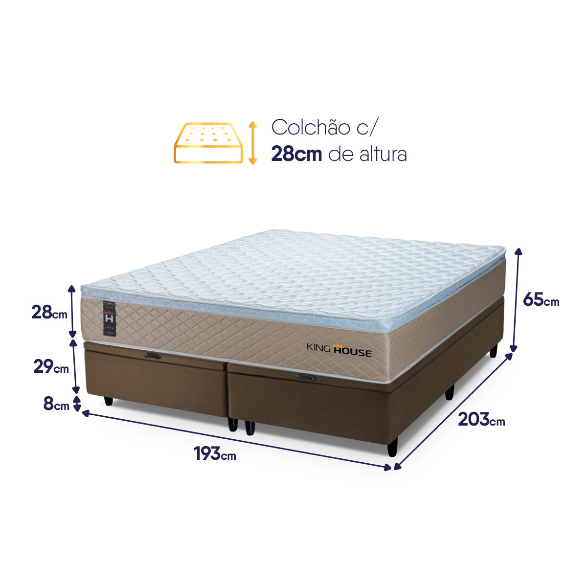 Cama Box Baú Alford c/ Molas Ensacadas 193x203 Bege e Marrom Espuma D26 Suporta 110 kg