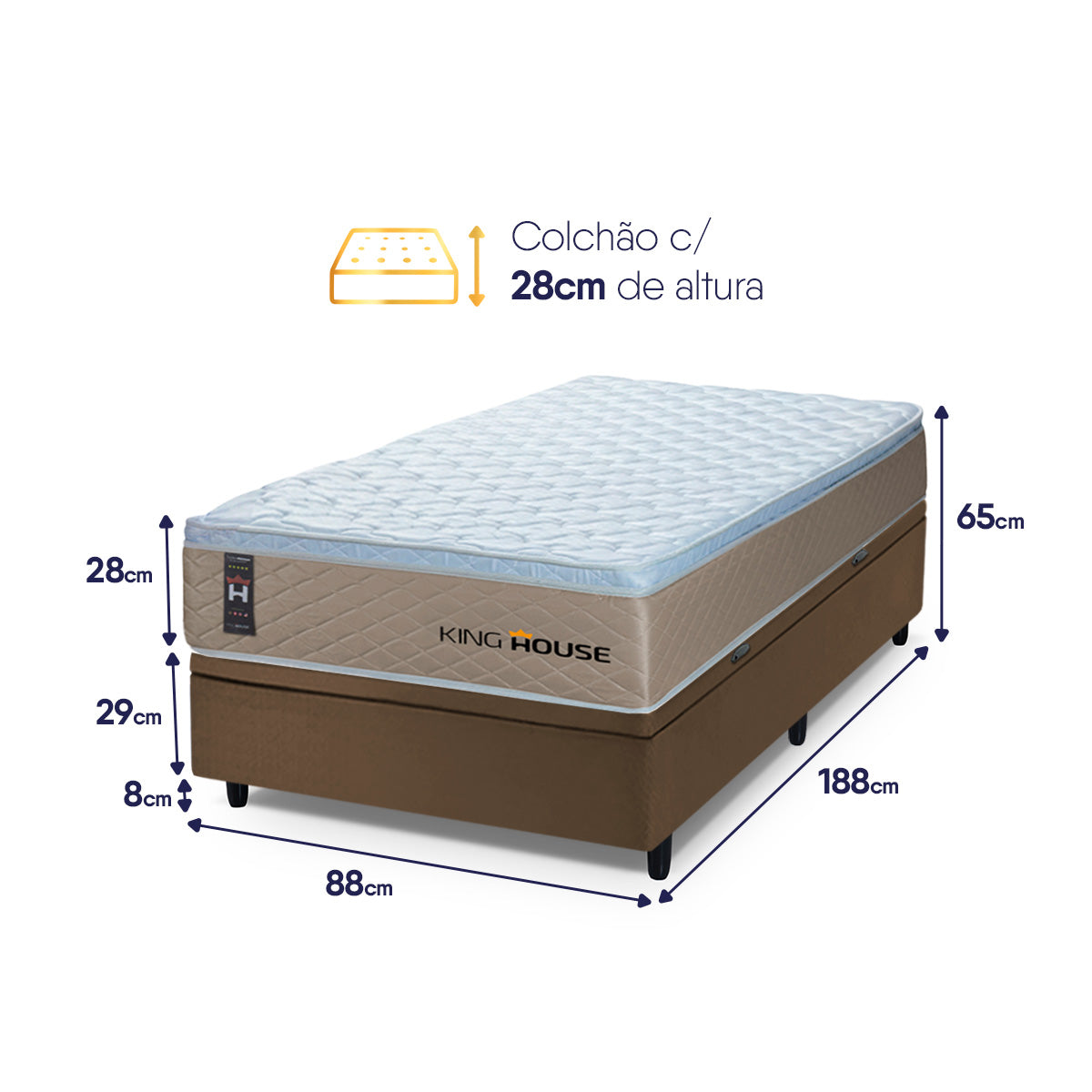 Cama Box Baú Alford 96x203 Bege e Marrom c/ Molas Ensacadas Espuma D26 Suporta 110 kg