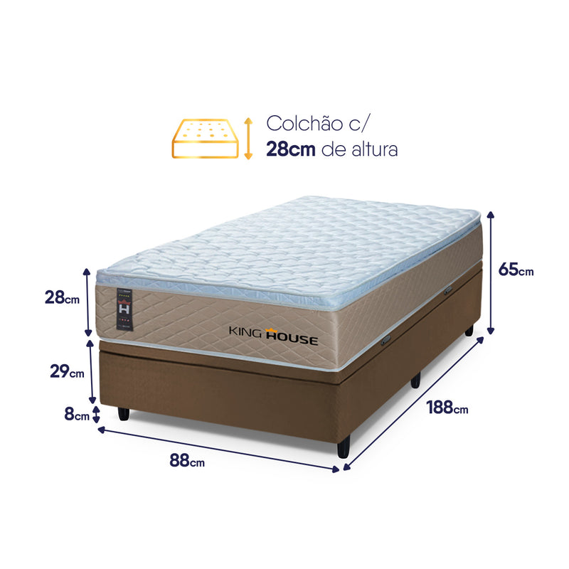Cama Box Baú Alford 96x203 Bege e Marrom c/ Molas Ensacadas Espuma D26 Suporta 110 kg