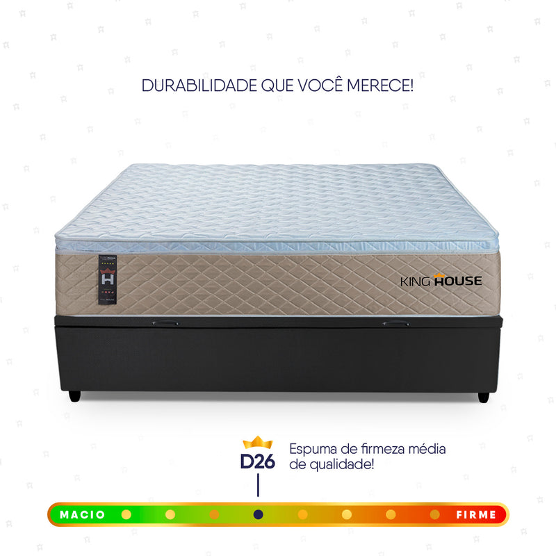 Cama Box Baú Alford 138x188 Bege e Preto c/ Molas Ensacadas Espuma D26 Suporta 110 kg