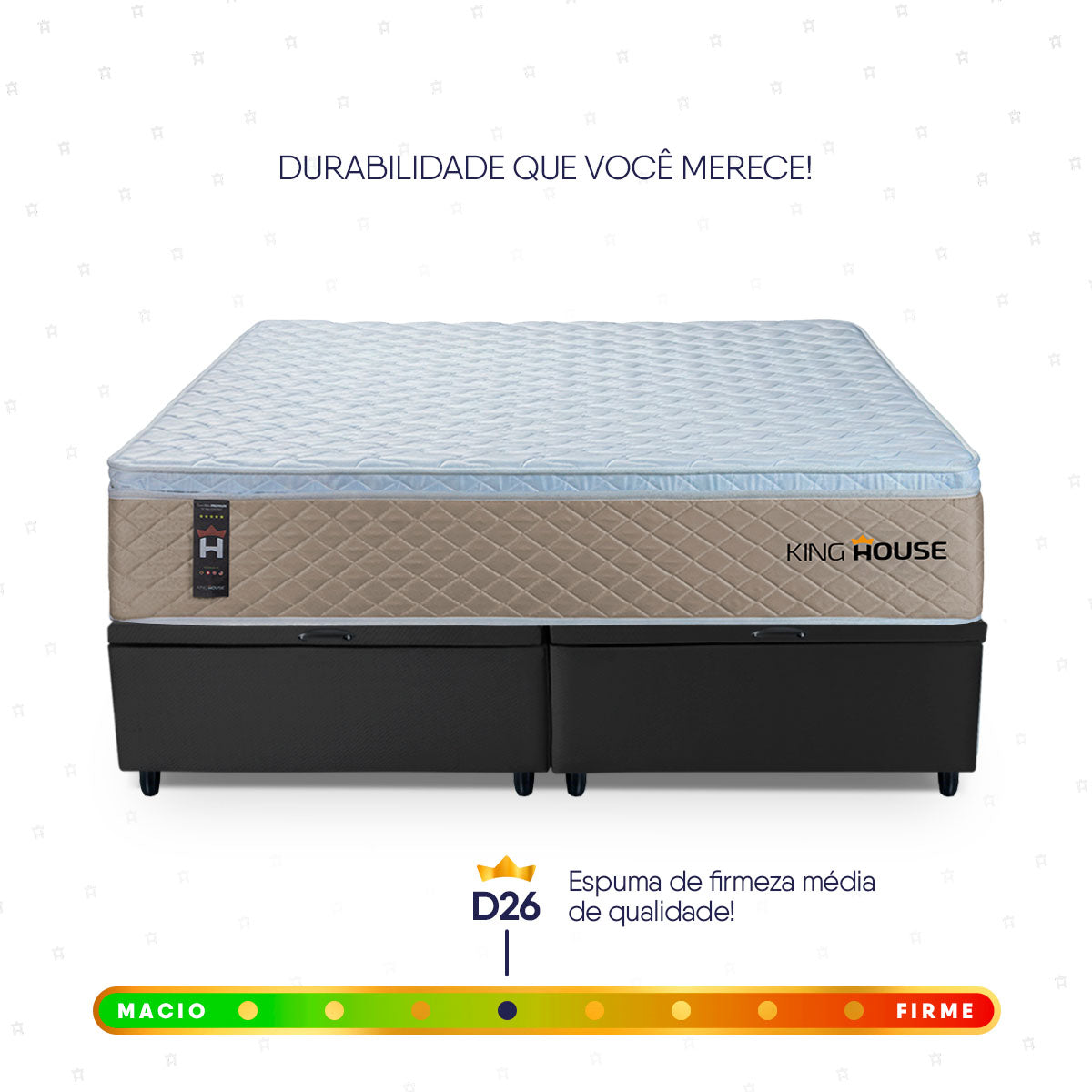 Cama Box Baú Alford c/ Molas Ensacadas 193x203 Bege e Preto Espuma D26 Suporta 110 kg