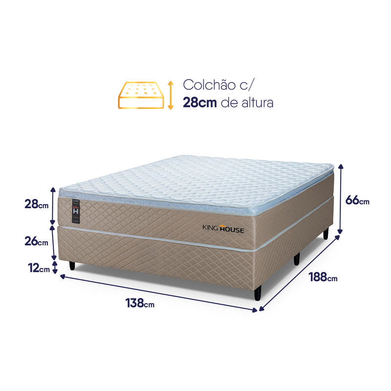 Cama Box Casal 138x188 Alford Molas Ensacadas Branco Espuma D26 Suporta 110 Kg Por Pessoa