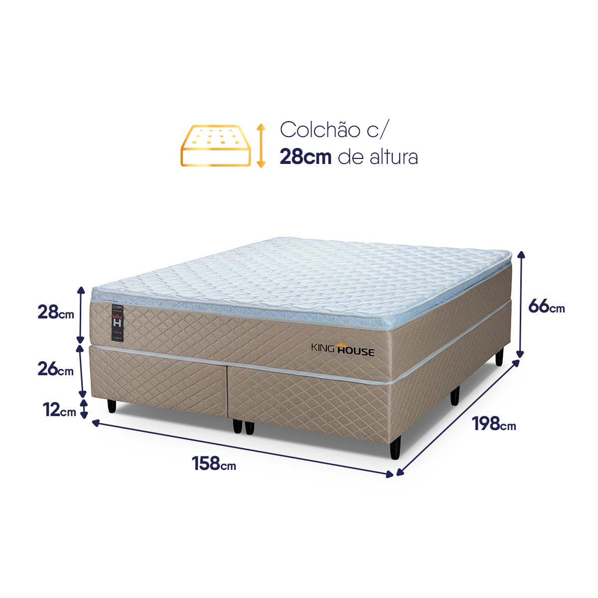 Cama Box Size Alford Molas Ensacadas Queen Branco Espuma D26 Suporta 110 Kg Por Pessoa