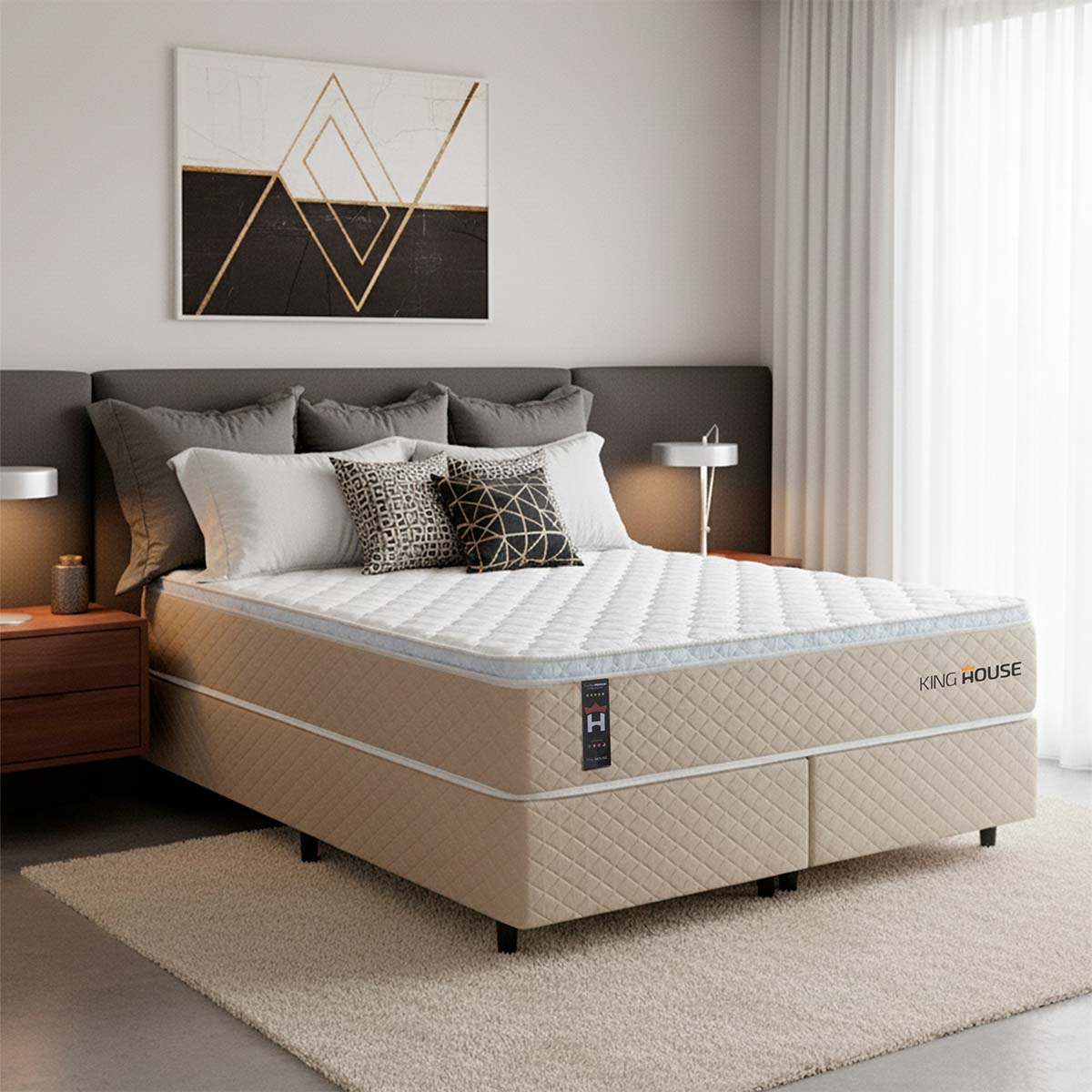 Cama Box Size Alford Molas Ensacadas King Branco Espuma D26 Suporta 110 Kg Por Pessoa