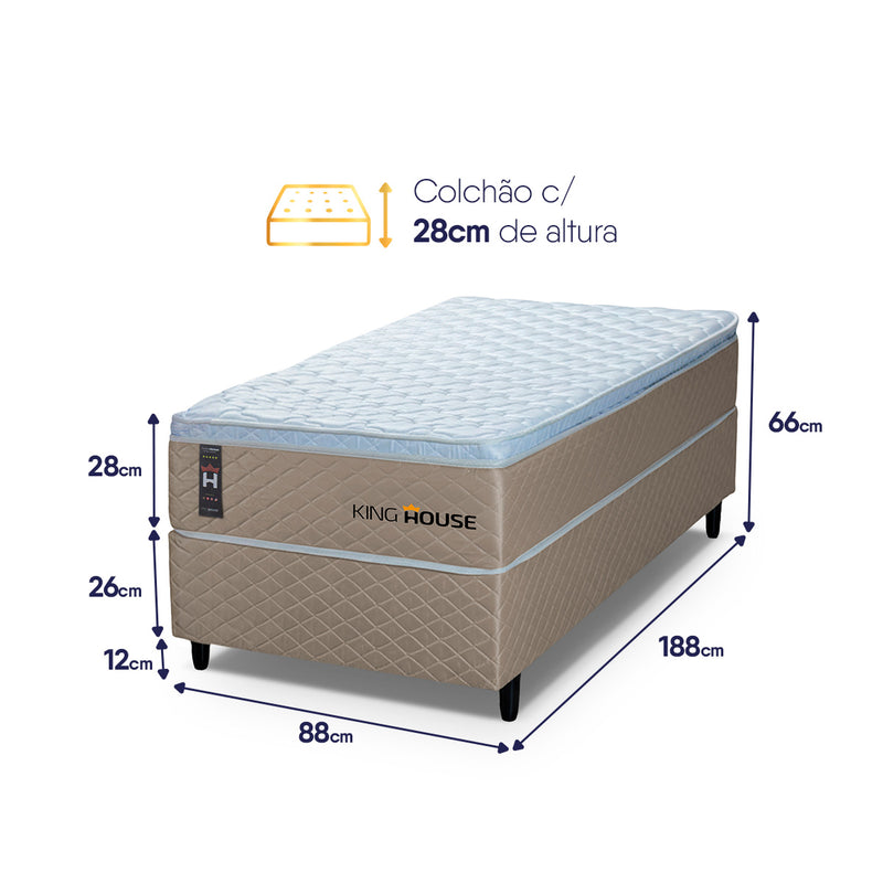 Cama Box Solteiro 88x188 Alford Molas Ensacadas Branco Espuma D26 Suporta 110 Kg Por Pessoa