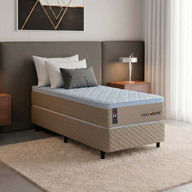 Cama Box Solteirão 96x203 Alford Molas Ensacadas Branco Espuma D26 Suporta 110 Kg Por Pessoa