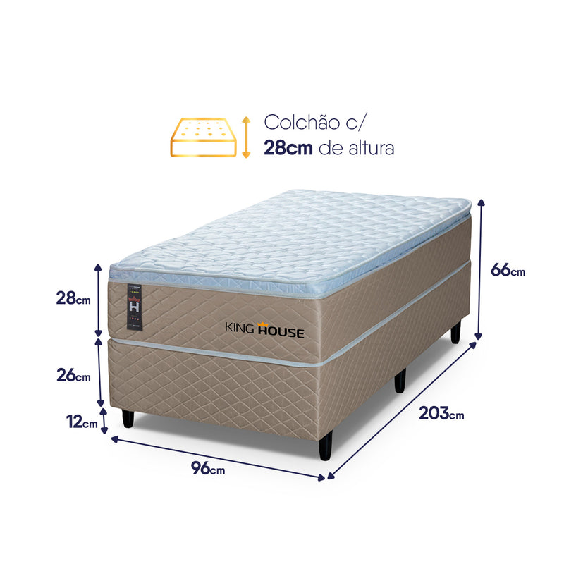 Cama Box Solteirão 96x203 Alford Molas Ensacadas Branco Espuma D26 Suporta 110 Kg Por Pessoa