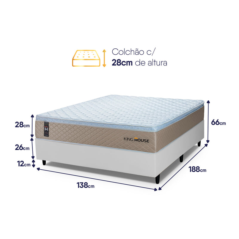Cama Box Molas Ensacadas Alford Casal 138x188 Branco Espuma D26 Suporta 120 Kg Por Pessoa