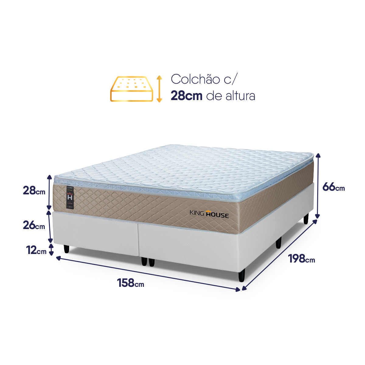 Cama Box Alford Molas Ensacadas Queen 158x198 Bege e Branco Espuma D26 Suporta 110 kg