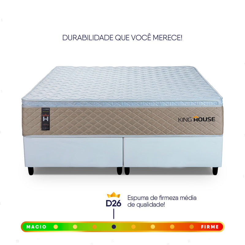 Cama Box Alford Molas Ensacadas Queen 158x198 Bege e Branco Espuma D26 Suporta 110 kg