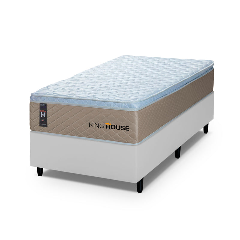 Cama Box Molas Ensacadas Alford Solteirão 96x203 Branco Espuma D26 Suporta 120 Kg Por Pessoa