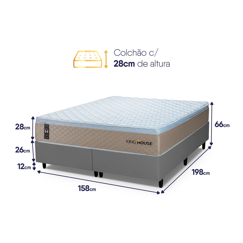 Cama Box Alford Molas Ensacadas Queen 158x198 Bege e Cinza Espuma D26 Suporta 110 kg