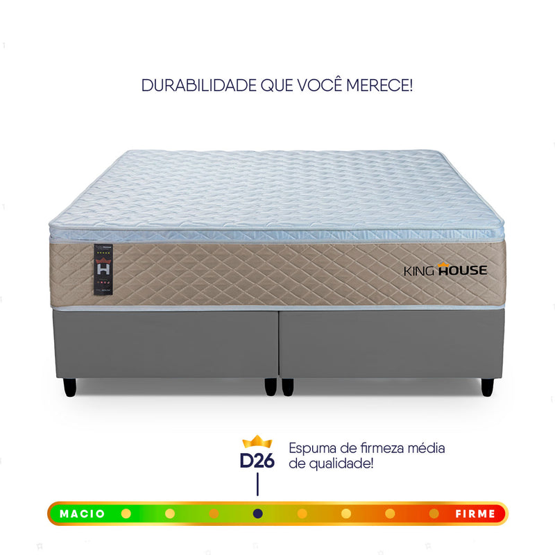 Cama Box Alford Molas Ensacadas  193x203 Bege e Cinza Espuma D26 Suporta 110 kg
