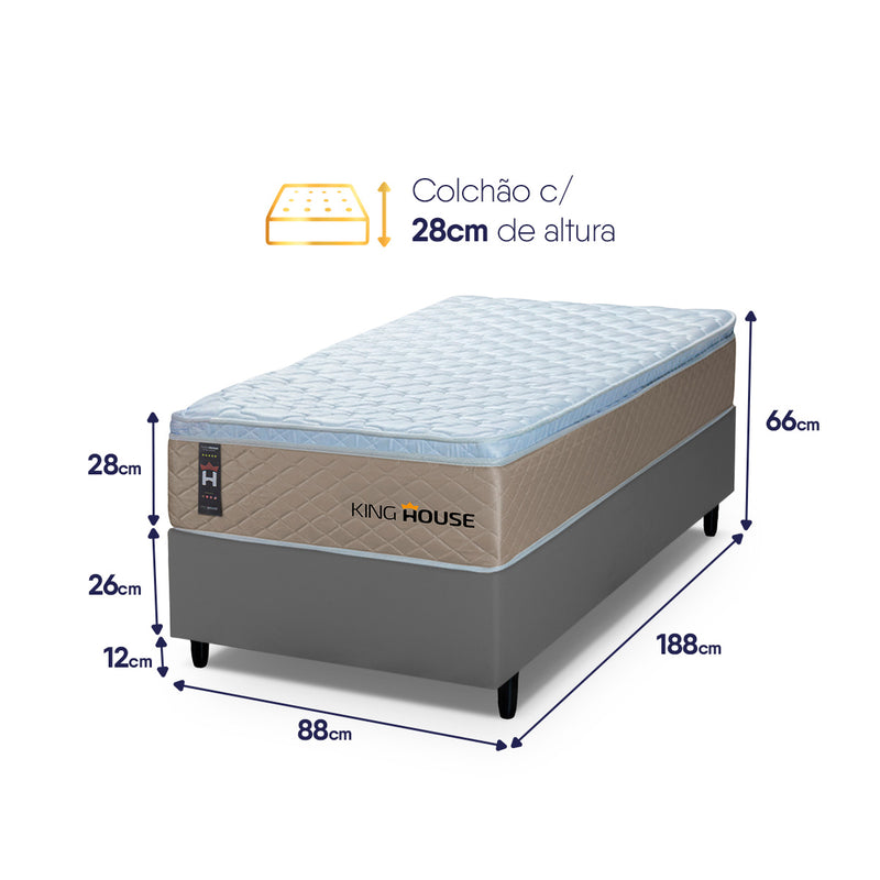 Cama Box Molas Ensacadas Alford Solteiro 88x188 Bege e Cinza Espuma D26 Suporta 120 kg