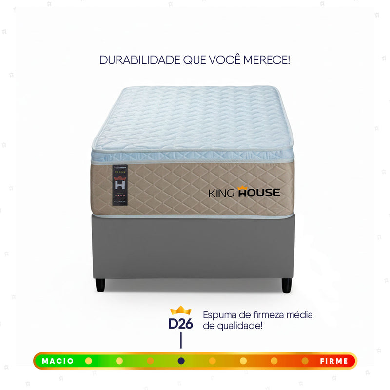 Cama Box Molas Ensacadas Alford Solteiro 88x188 Bege e Cinza Espuma D26 Suporta 120 kg