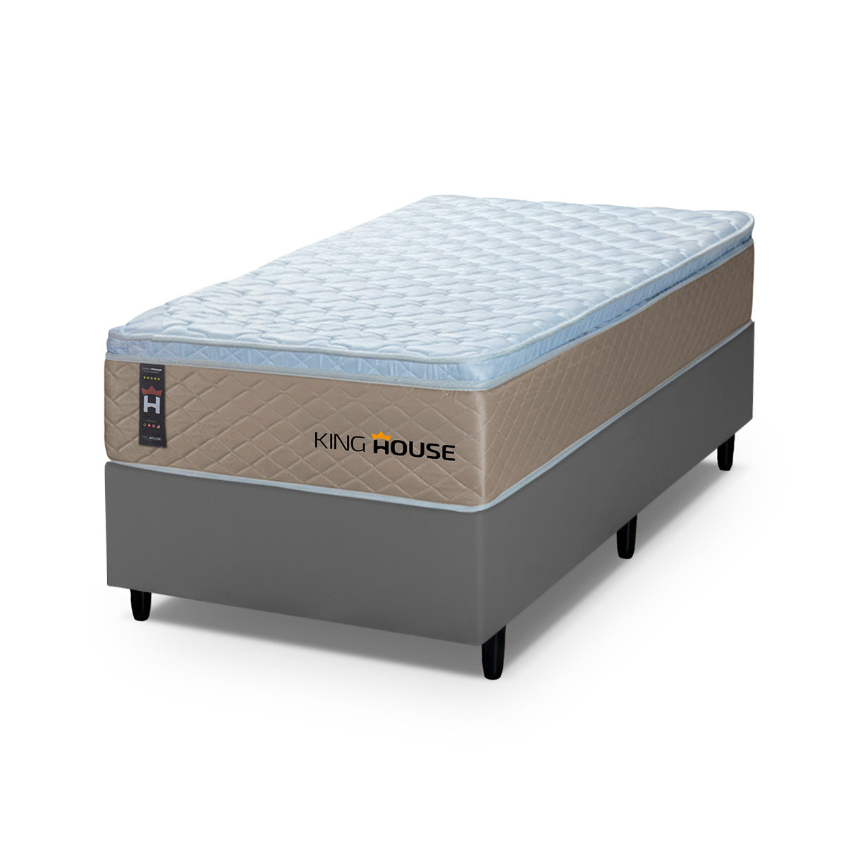 Cama Box Molas Ensacadas Alford Solteirão 96x203 Cinza Espuma D26 Suporta 120 Kg Por Pessoa