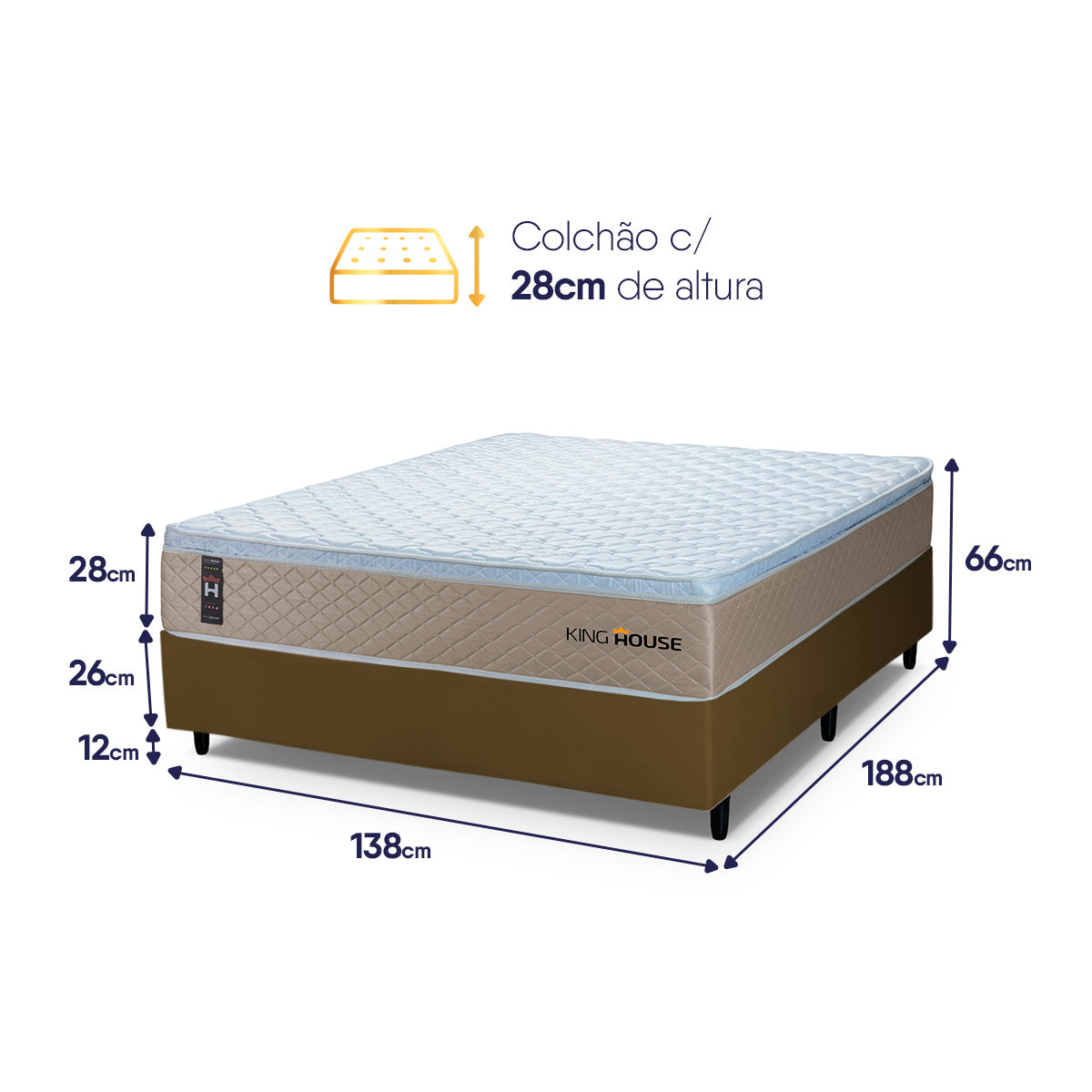 Cama Box Molas Ensacadas Alford Casal 138x188 Marrom Espuma D26 Suporta 120 Kg Por Pessoa