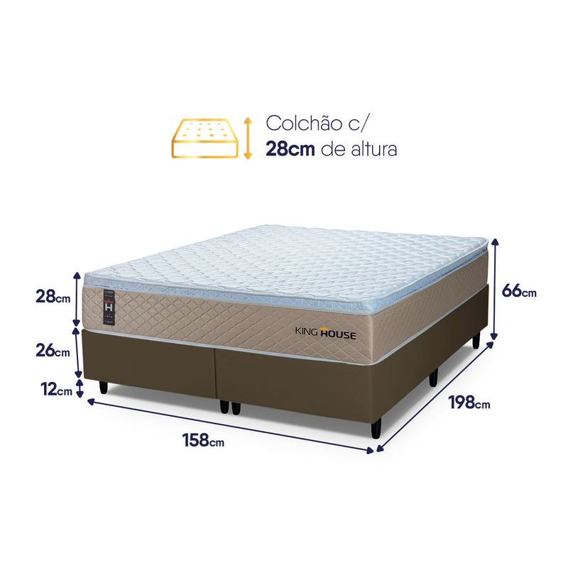 Cama Box Alford Molas Ensacadas Queen 158x198 Bege e Preto Espuma D26 Suporta 110 kg