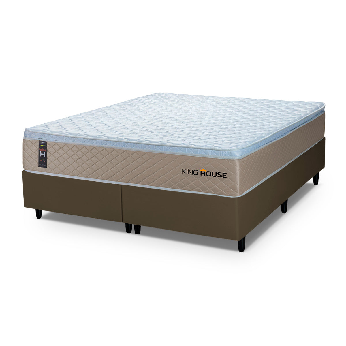 Cama Box Alford Molas Ensacadas  193x203 Bege e Marrom Espuma D26 Suporta 110 kg