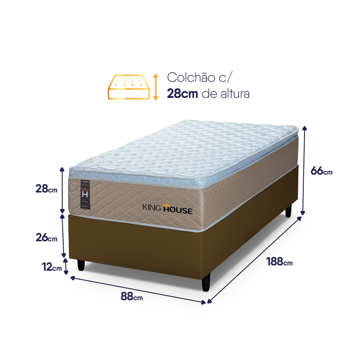 Cama Box Molas Ensacadas Alford Solteiro 88x188 Bege e Marrom Espuma D26 Suporta 120 kg