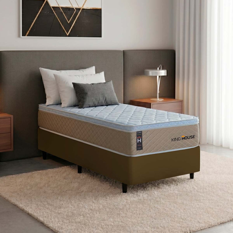 Cama Box Molas Ensacadas Alford Solteirão 96x203 Marrom Espuma D26 Suporta 120 Kg Por Pessoa