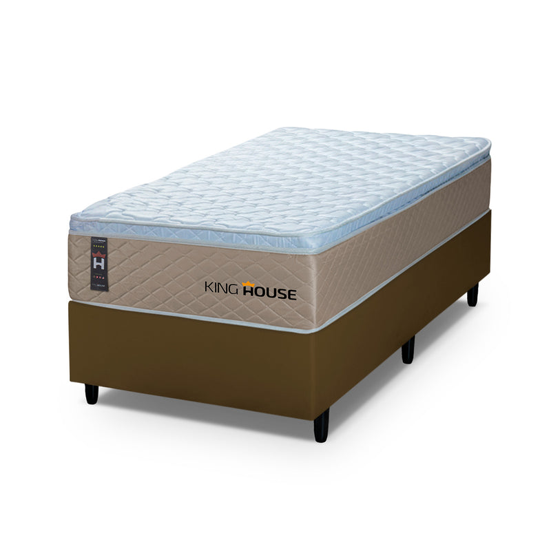 Cama Box Molas Ensacadas Alford Solteirão 96x203 Marrom Espuma D26 Suporta 120 Kg Por Pessoa