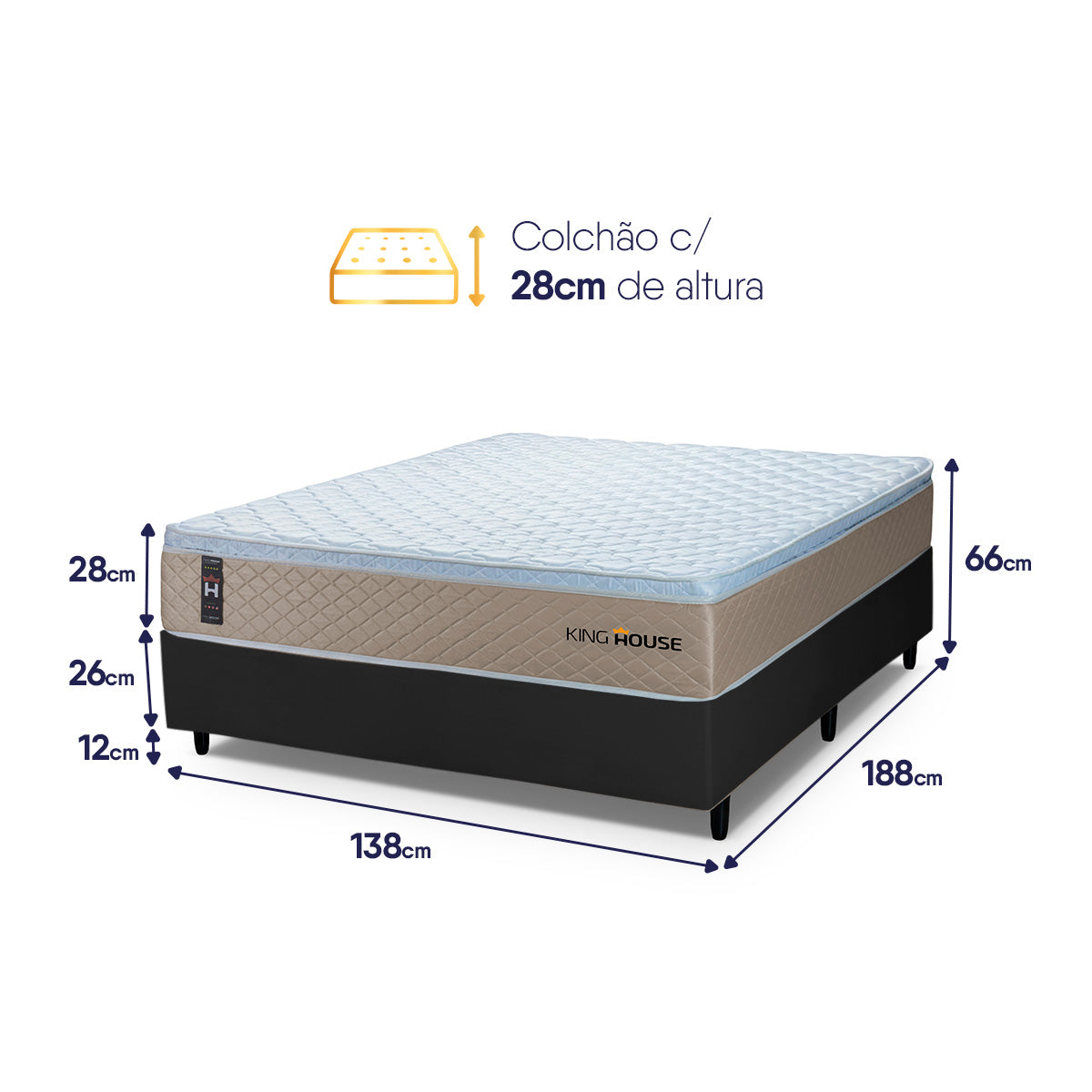 Cama Box Molas Ensacadas Alford Casal 138x188 Preto Espuma D26