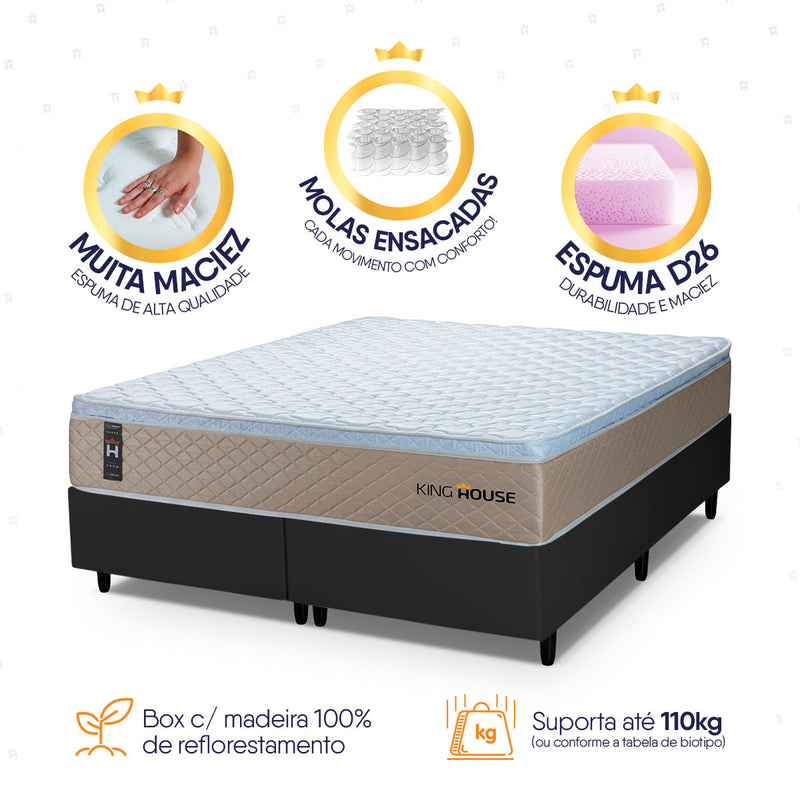 Cama Box Alford Molas Ensacadas Queen 158x198 Bege e Marrom Espuma D26 Suporta 110 kg