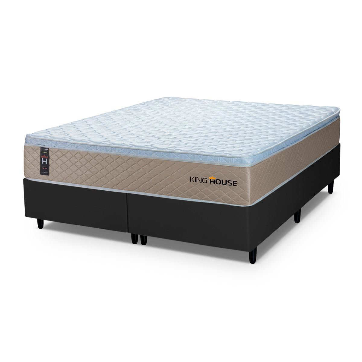 Cama Box Alford Molas Ensacadas  193x203 Bege e Preto Espuma D26 Suporta 110 kg