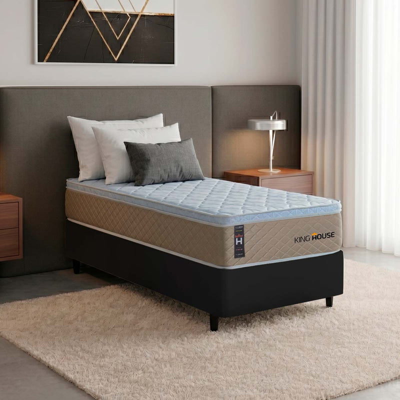 Cama Box Molas Ensacadas Alford Solteiro 88x188 Bege e Preto Espuma D26 Suporta 120 kg