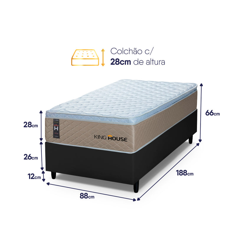 Cama Box Molas Ensacadas Alford Solteiro 88x188 Bege e Preto Espuma D26 Suporta 120 kg