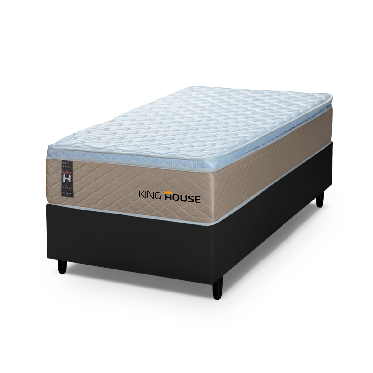 Cama Box Molas Ensacadas Alford Solteiro 88x188 Bege e Preto Espuma D26 Suporta 120 kg