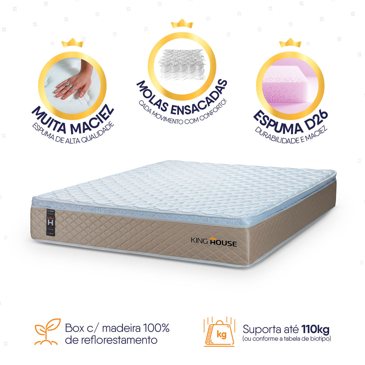 Colchão c/ Molas Ensacadas Alford Bege King 193x203x28 Espuma D26